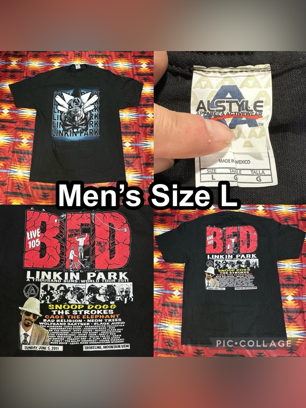 BFD Live 105 2011 Linkin Park Snoop Dogg The Strokes Black T-Shirt Men’s Large